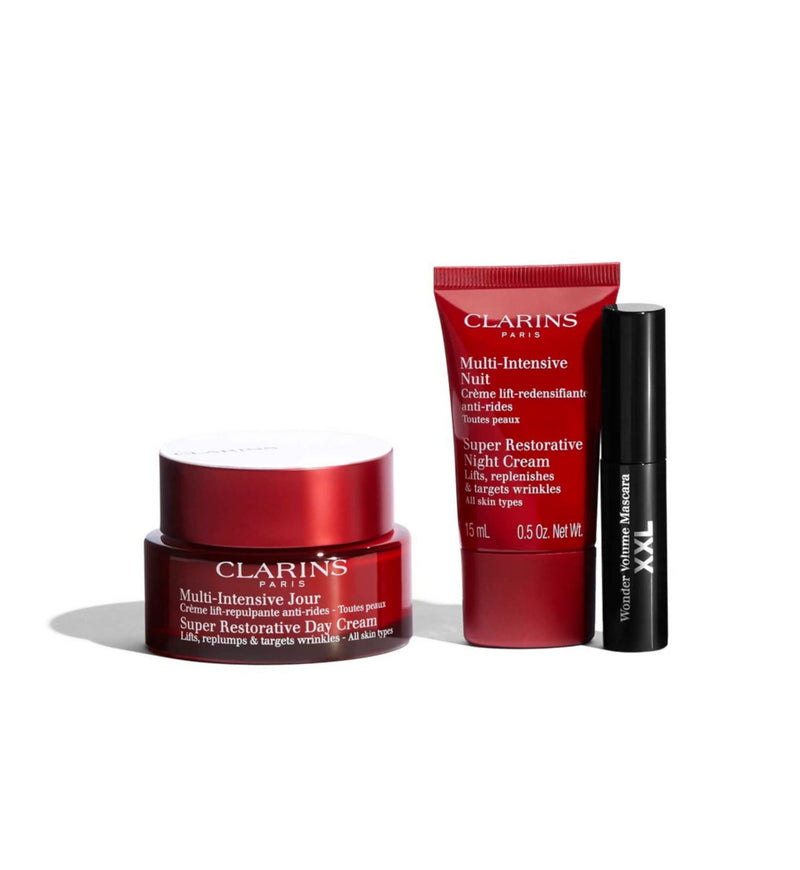 Clarins Super Restorative Gift Set day cream night cream mascara (British brand)