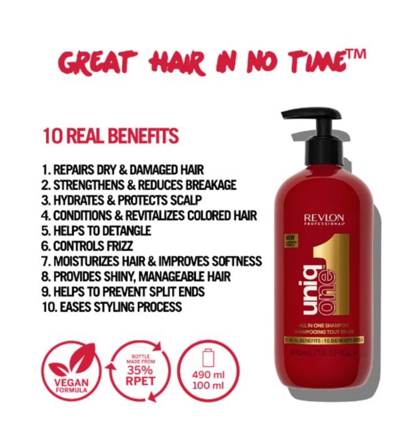 Revlon UniqOne shampoo 490ml, imported from the UK