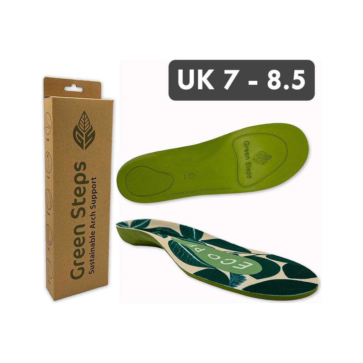 FootActive Green Steps orthotic insoles size 7-8.5 (British brand)