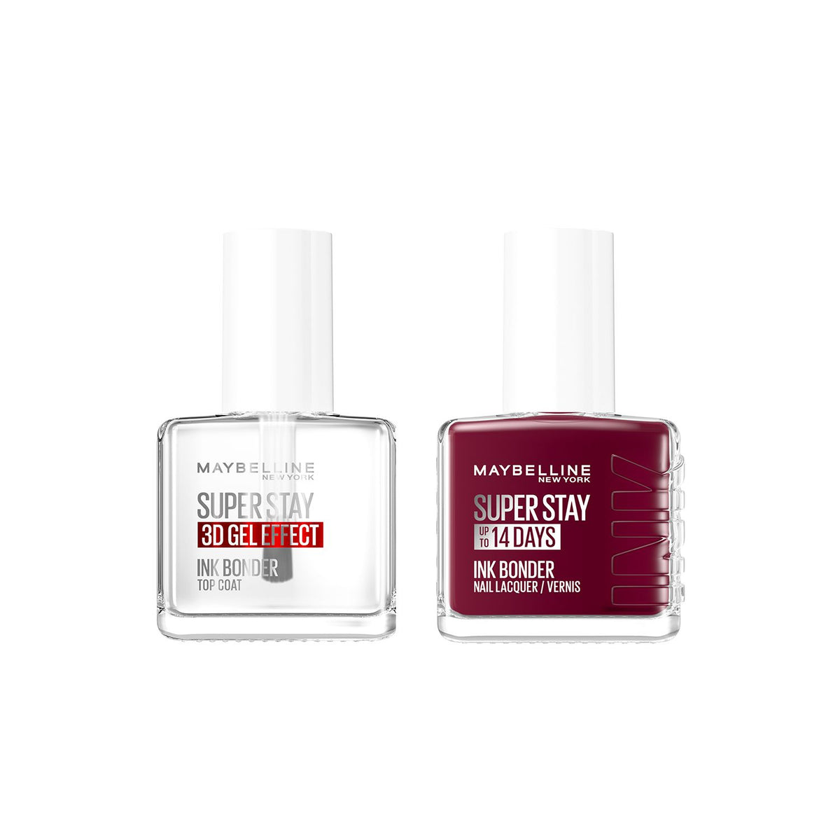 Maybelline nail polish duo Midnight Red and Crystal Clear 12.6ml (British brand)