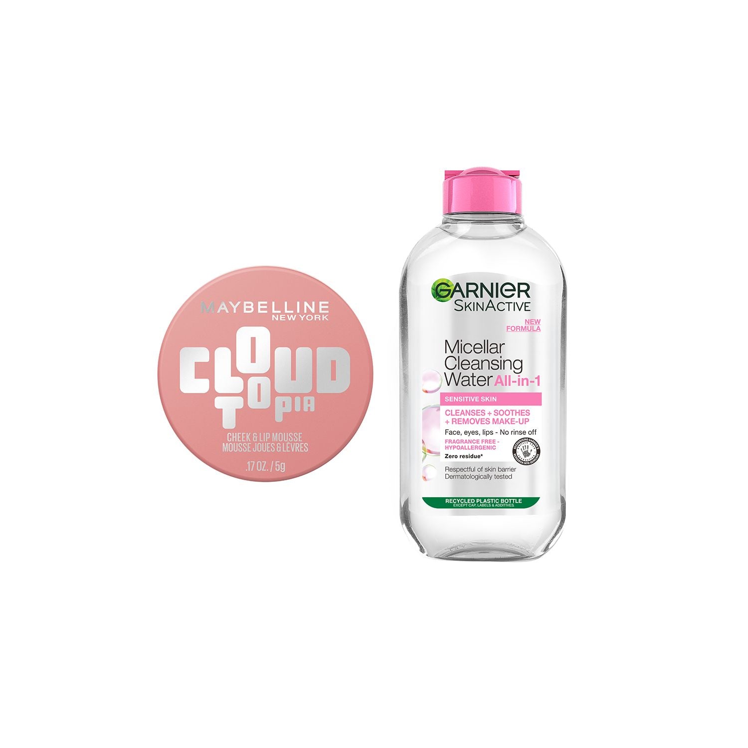 Maybelline Cloudtopia blush and Garnier Micellar Water bundle, imported from the UK