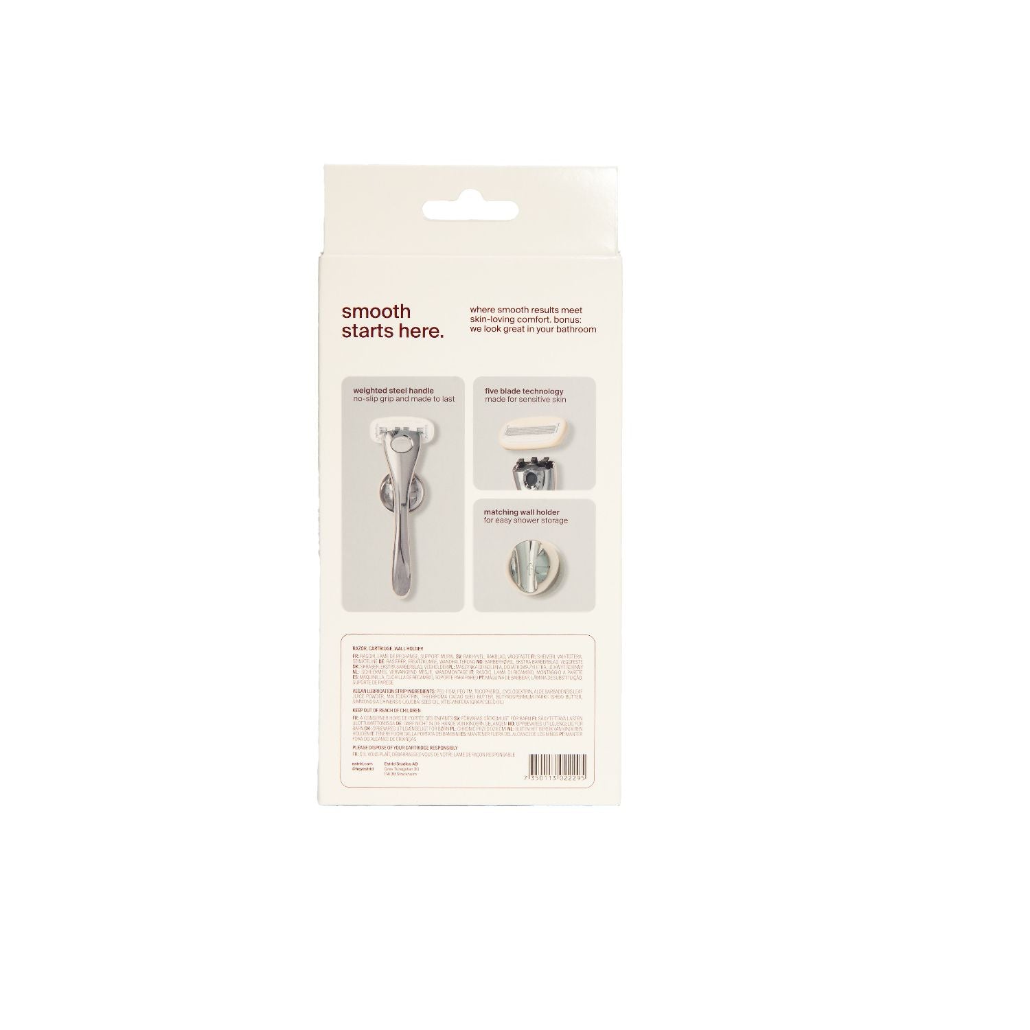 Estrid Razor Starter Kit Chrome handle wall holder, imported from the UK