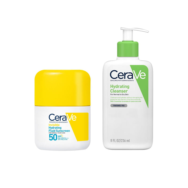 CeraVe facial SPF routine bundle hydrating cleanser and SPF50 sunscreen - British product