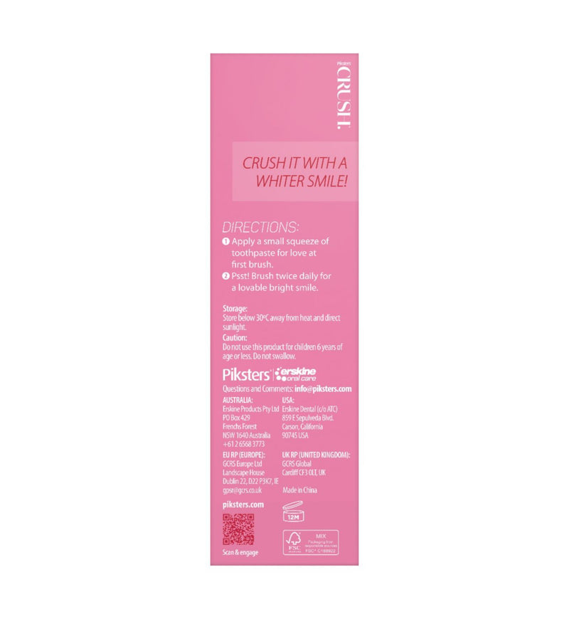 Piksters CRUSH watermelon mint toothpaste 96g, imported from the UK