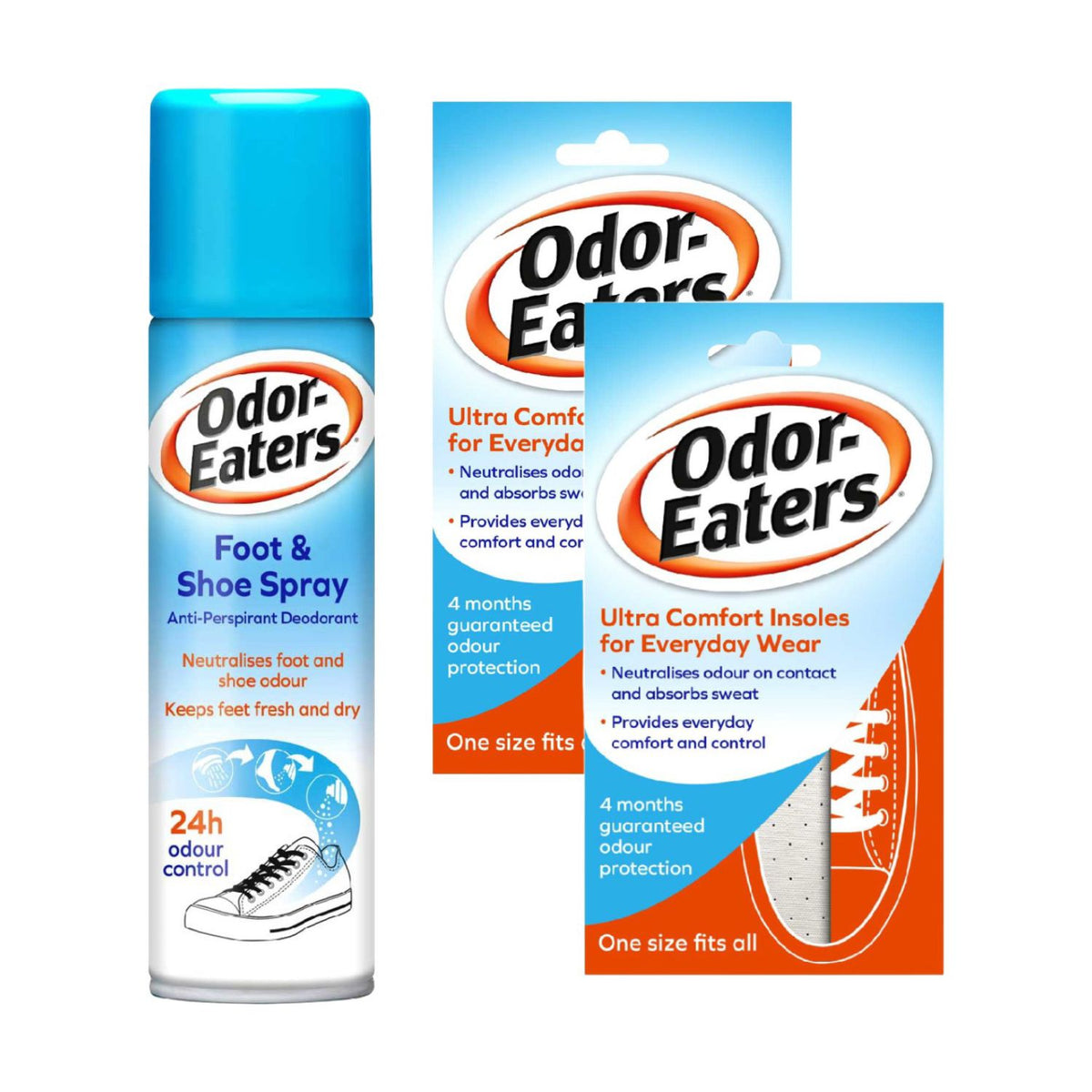 Odor Eaters foot and shoe spray with insoles bundle (British brand)