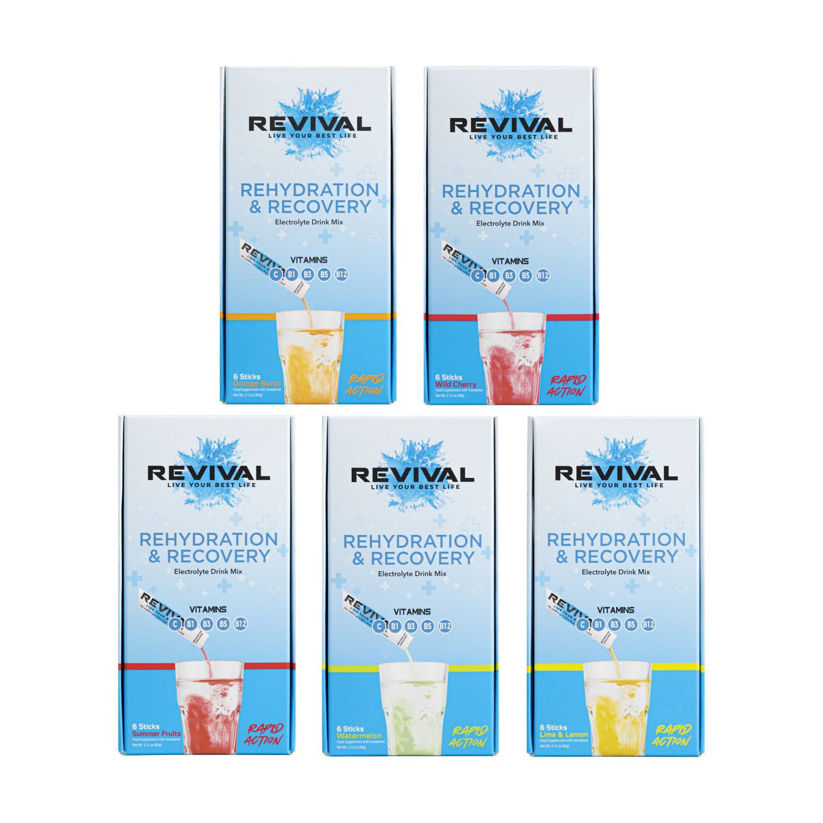 Revival electrolyte powder variety bundle 30 sachets (British brand)