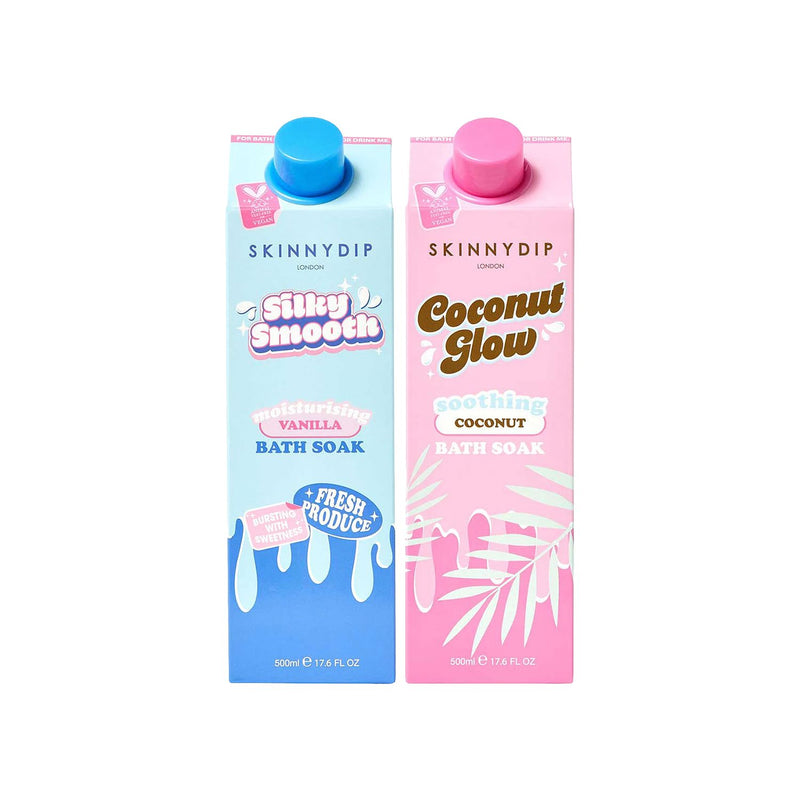 SkinnyDip Bath Bliss Bundle Vanilla and Coconut bath soak 500ml each - British product