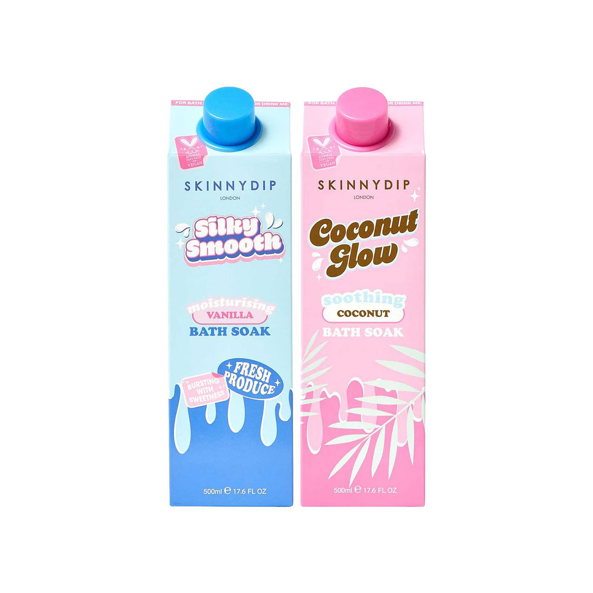 SkinnyDip Bath Bliss Bundle Vanilla and Coconut bath soak 500ml each - British product