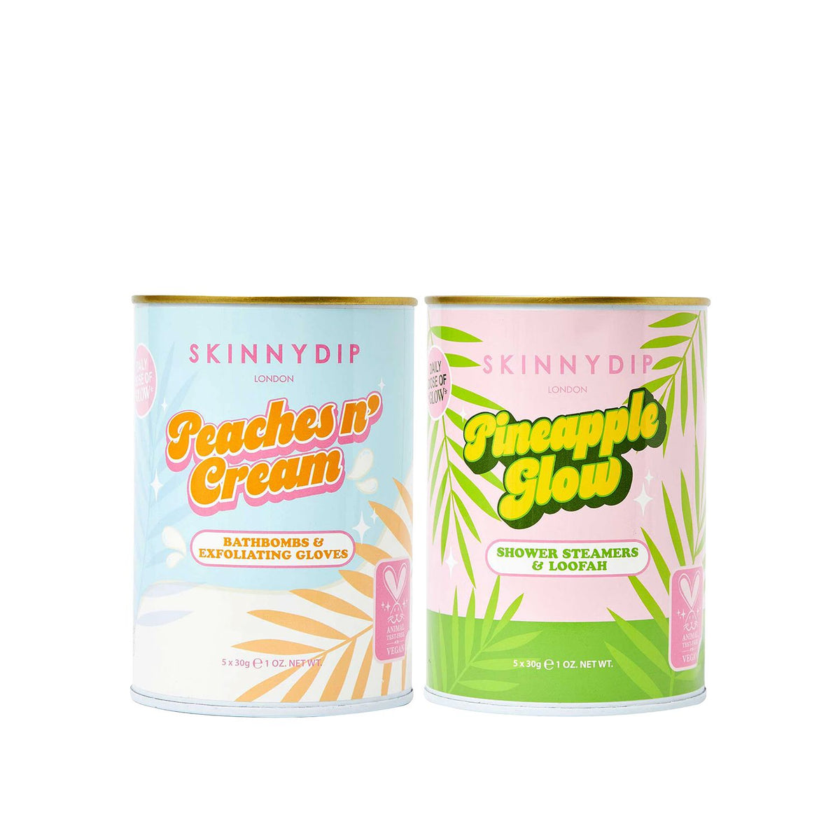 Skinnydip London Me Time Bundle pineapple shower steamers peach bath bombs (British brand)
