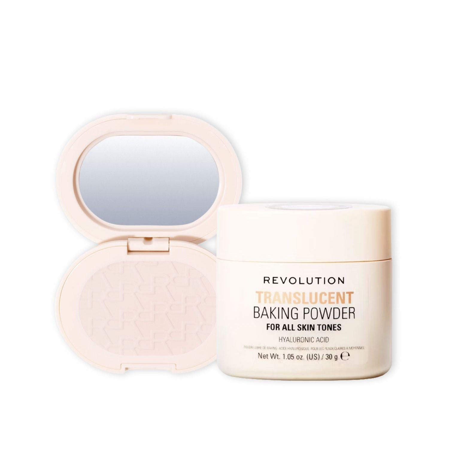 Revolution translucent blurring powder duo with setting and baking powders, UK version