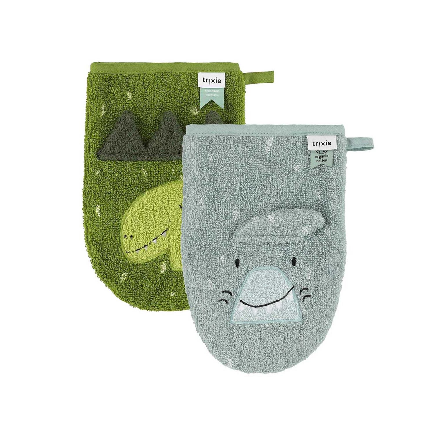 Trixie washcloths 2 pack Mr Shark and Mr Dino, UK version