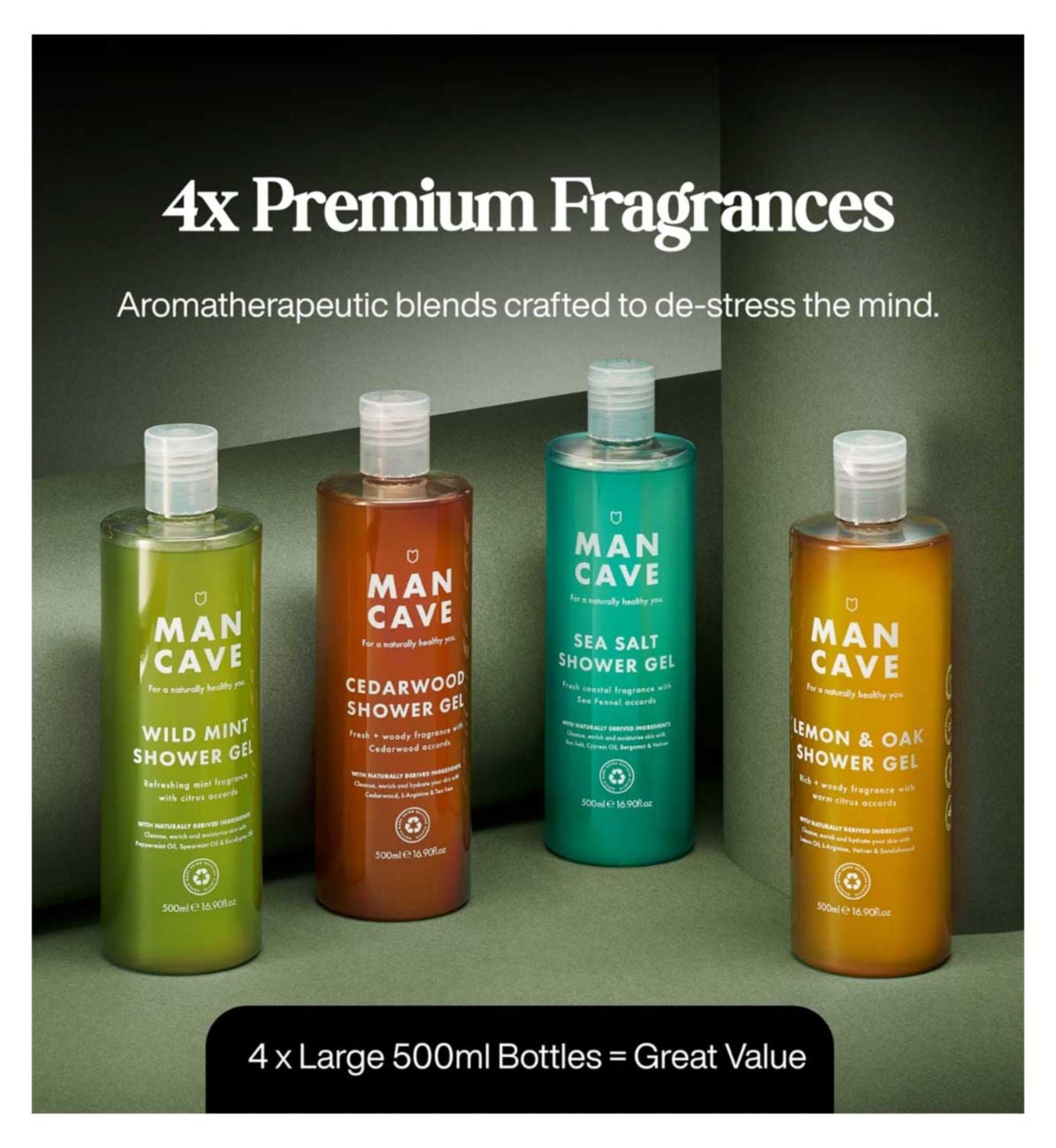 Mancave shower gel set four 500ml bottles, UK version