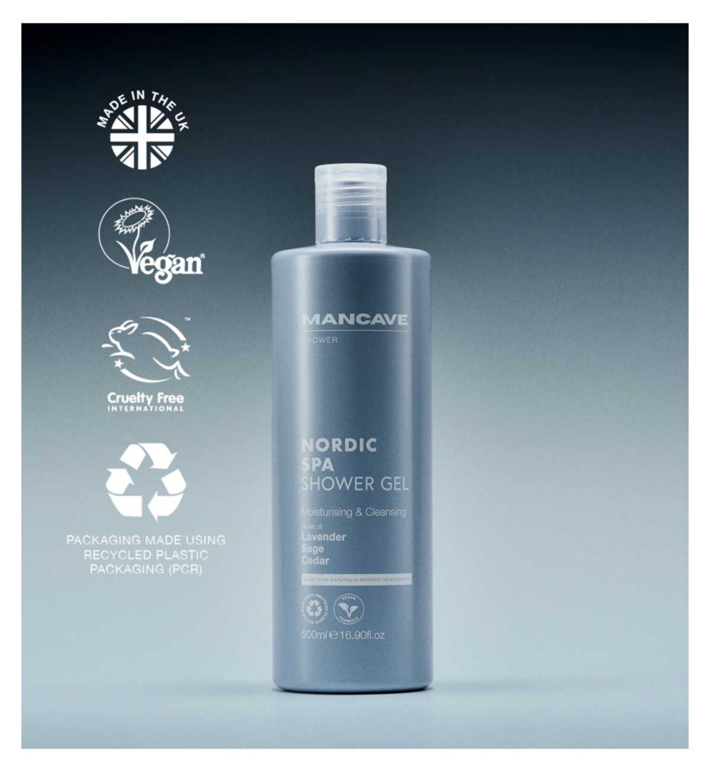 ManCave Nordic Spa shower gel 500ml bottle, UK version