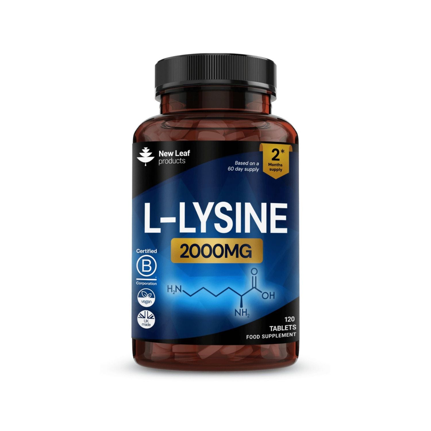 New Leaf L-Lysine tablets 2000mg 120 tablets, UK version