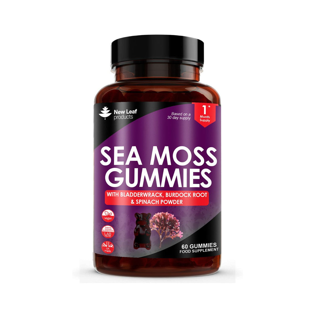 New Leaf Sea Moss Gummies 60 gummies, imported from the UK