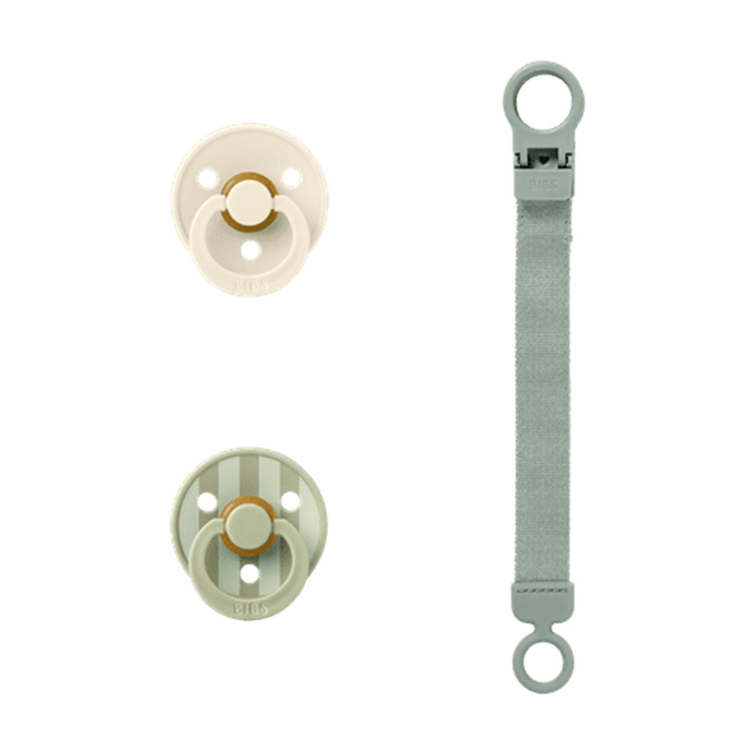 BIBS Colour Pacifier Gift Set Sage, imported from the UK