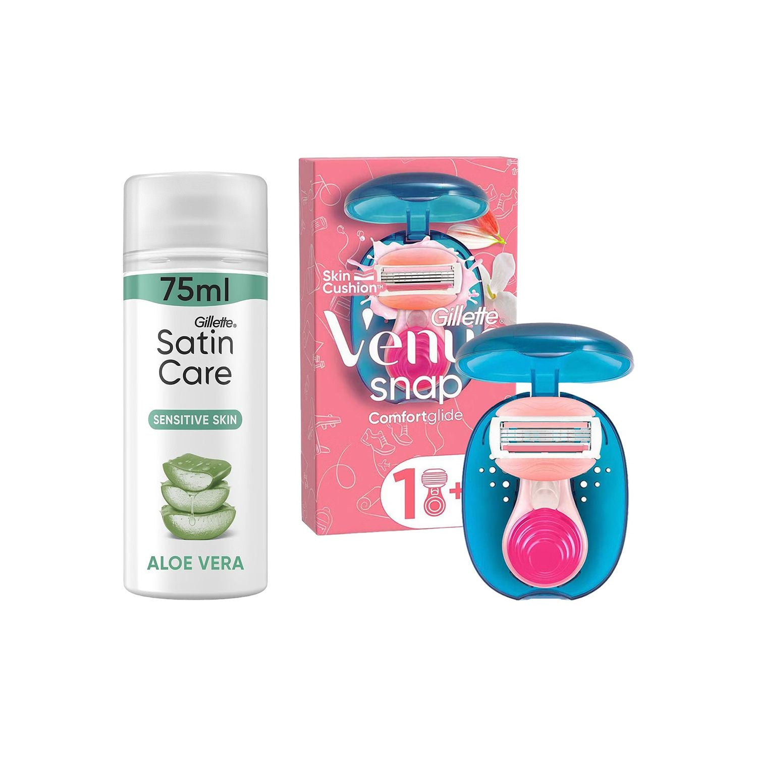 Gillette Venus Snap travel razor and shave gel bundle, imported from the UK