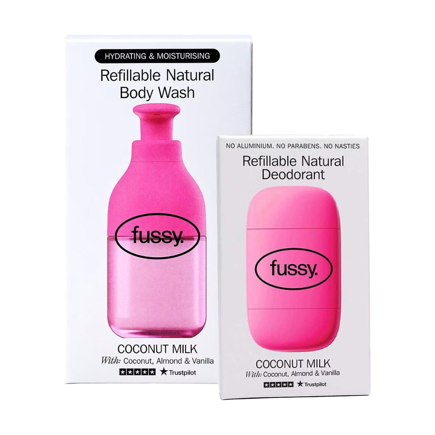 Fussy coconut body bundle with body wash and deodorant - British product