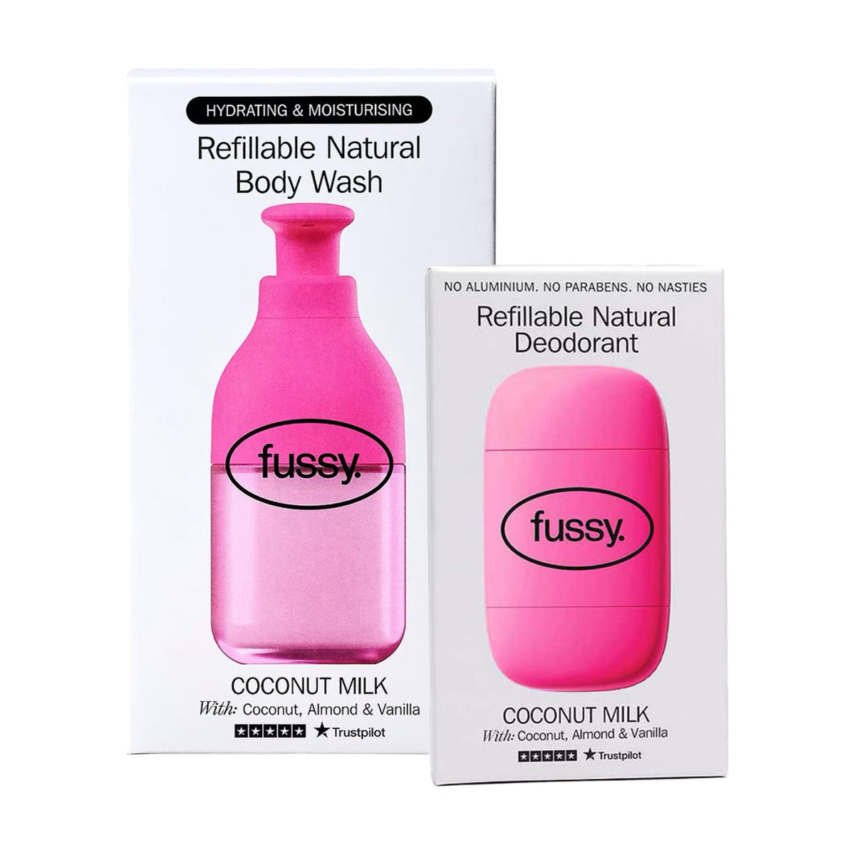 Fussy coconut body bundle with body wash and deodorant - British product