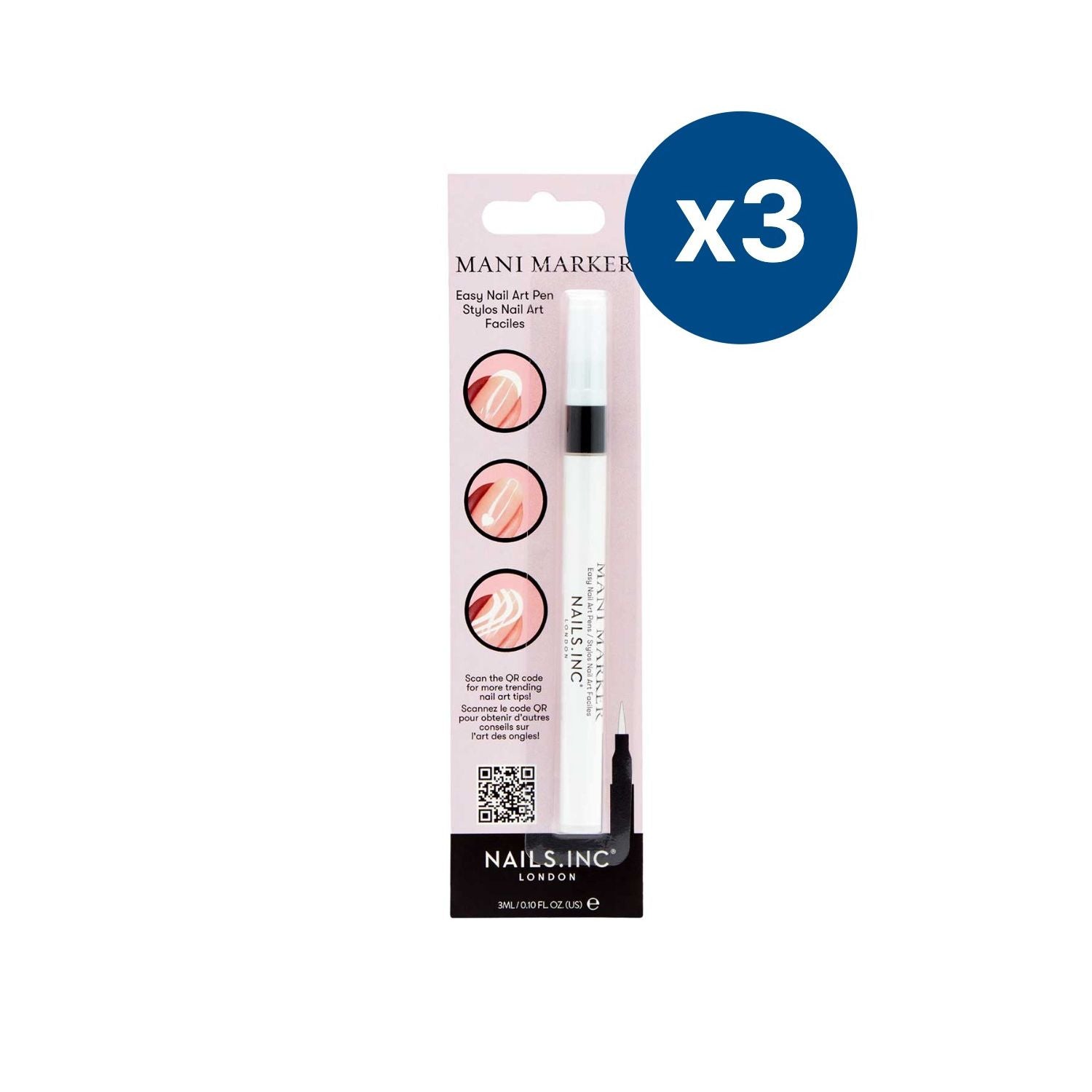 Nails Inc White Mani Marker Triple Pack, imported from the UK