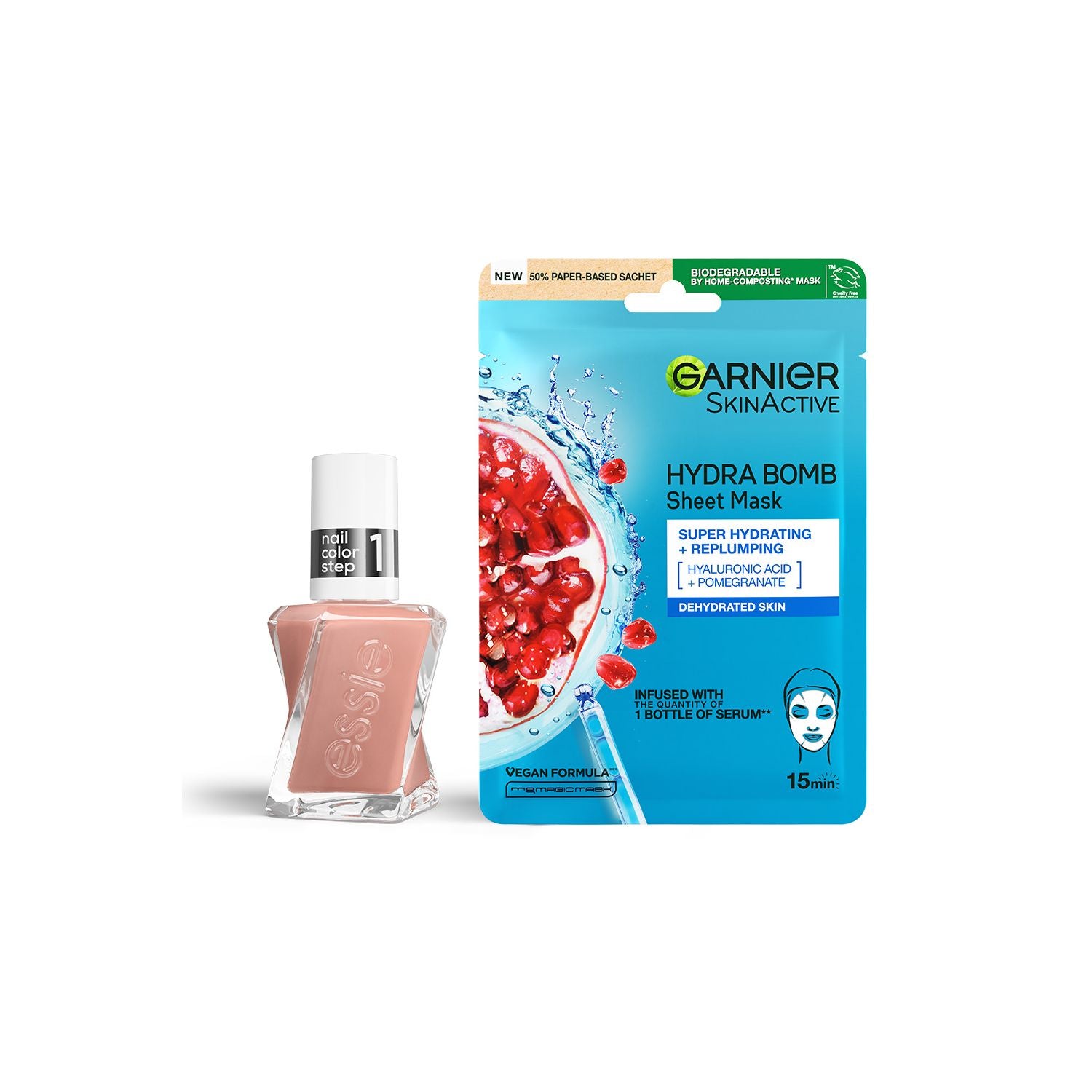 Essie nail polish 13.5ml and Garnier sheet mask 28g bundle, British brand