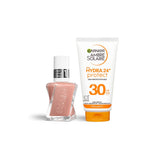 Essie Gel Couture nail polish and Garnier Ambre Solaire SPF30 sun cream mini - British product