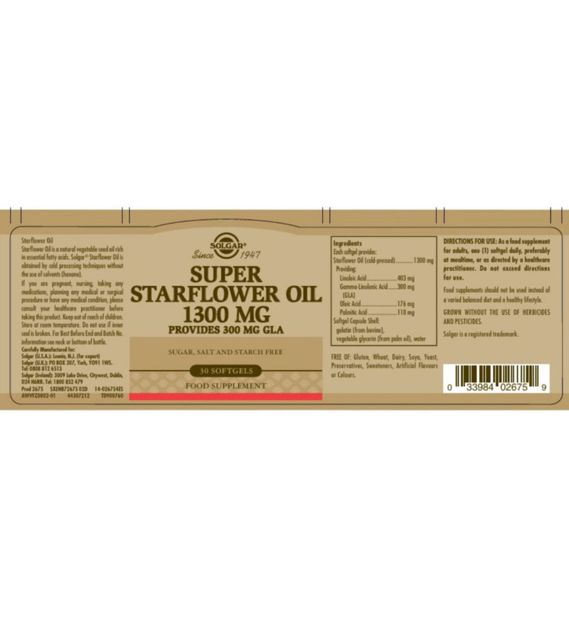 Solgar Super Starflower Oil 1300mg 30 softgels - British product