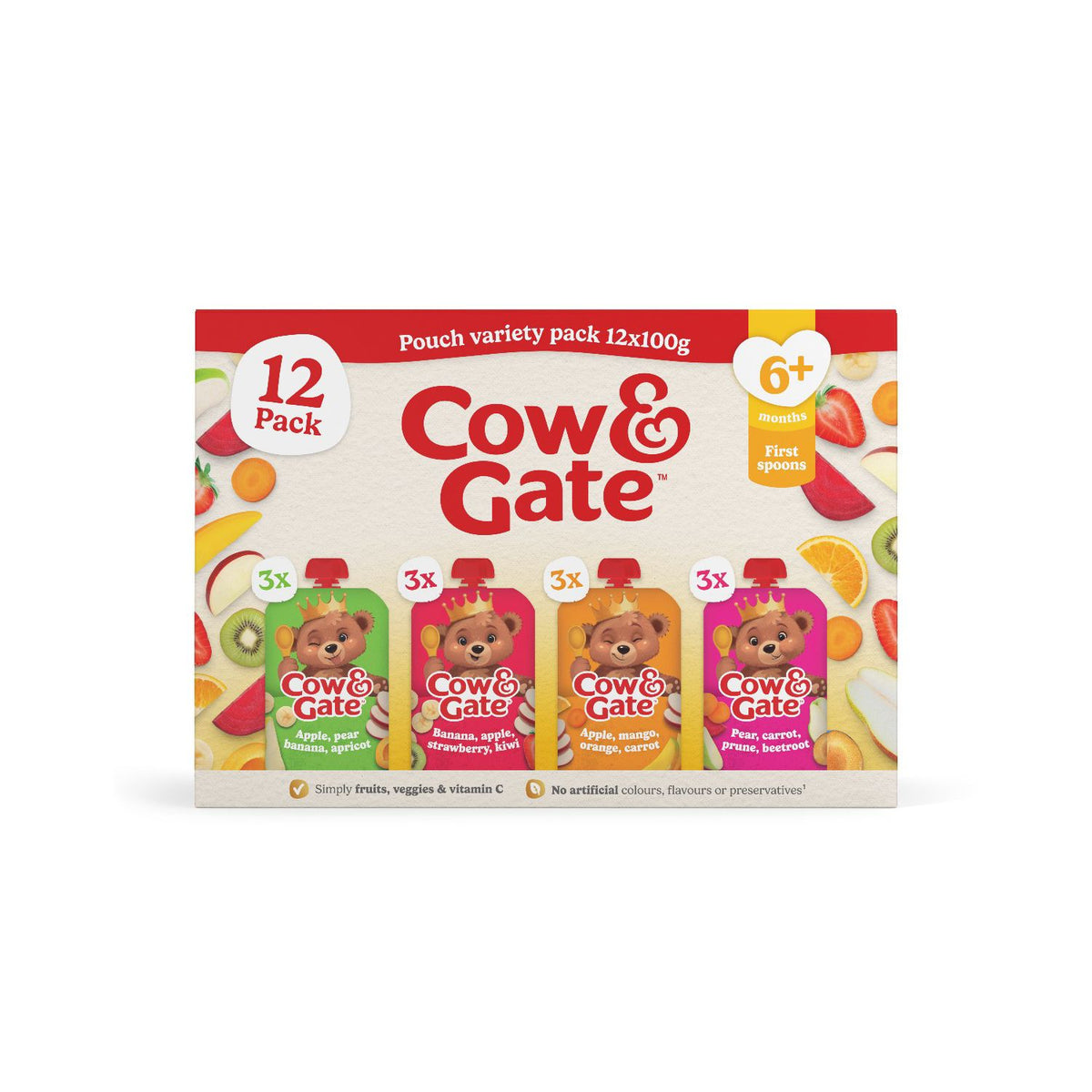 Cow & Gate baby food pouches variety pack 100g 12s (British brand)