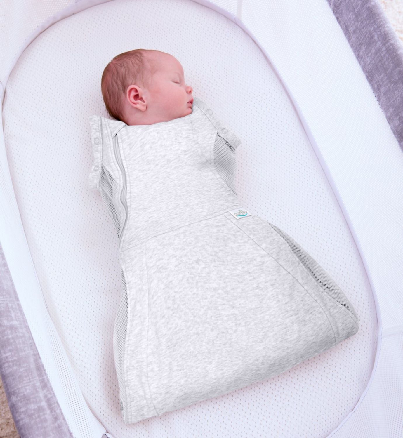 Purflo Swaddle Sleep Bag 0.5 Tog Grey 0-4m, imported from the UK