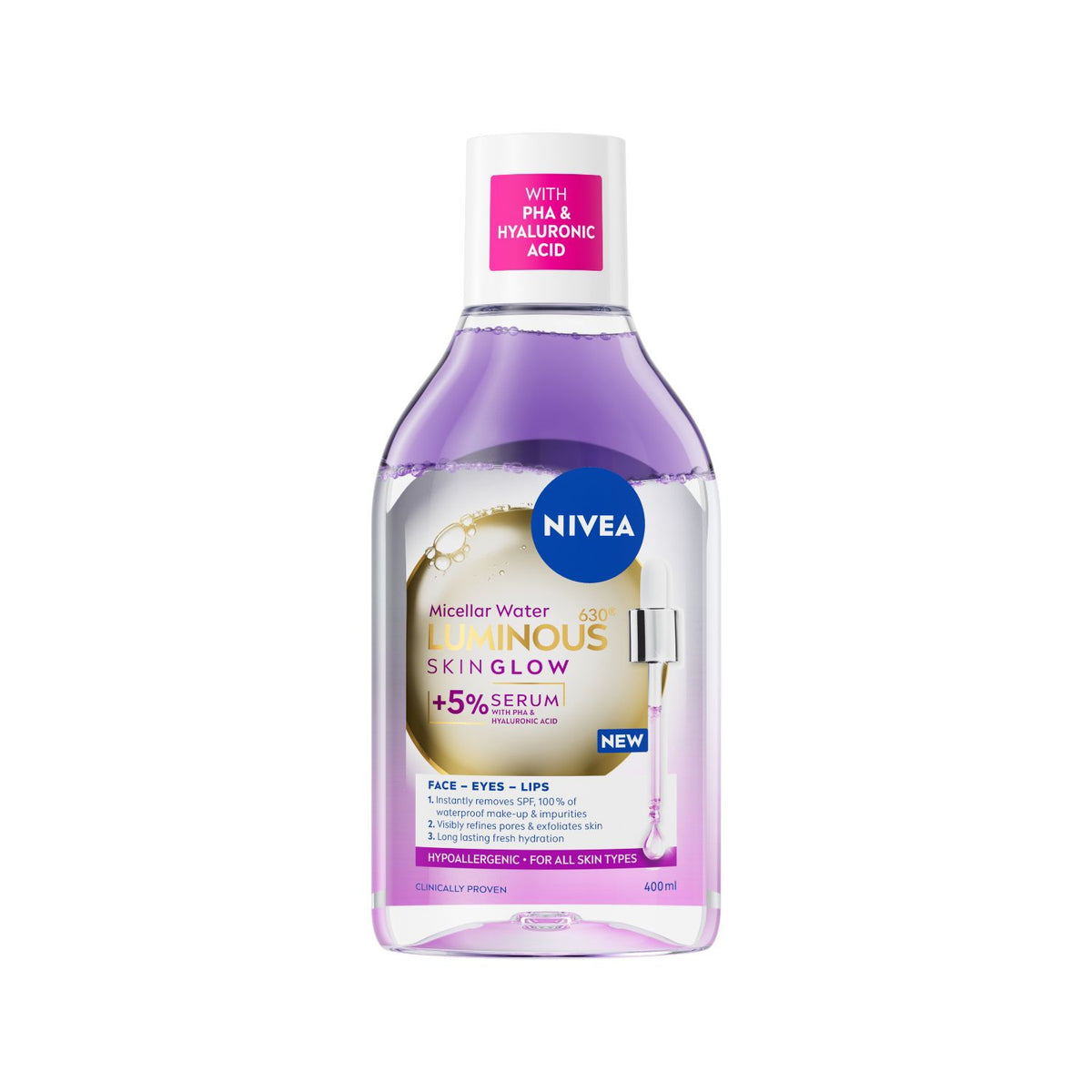 NIVEA Luminous630 serum-infused micellar water 400ml, imported from the UK