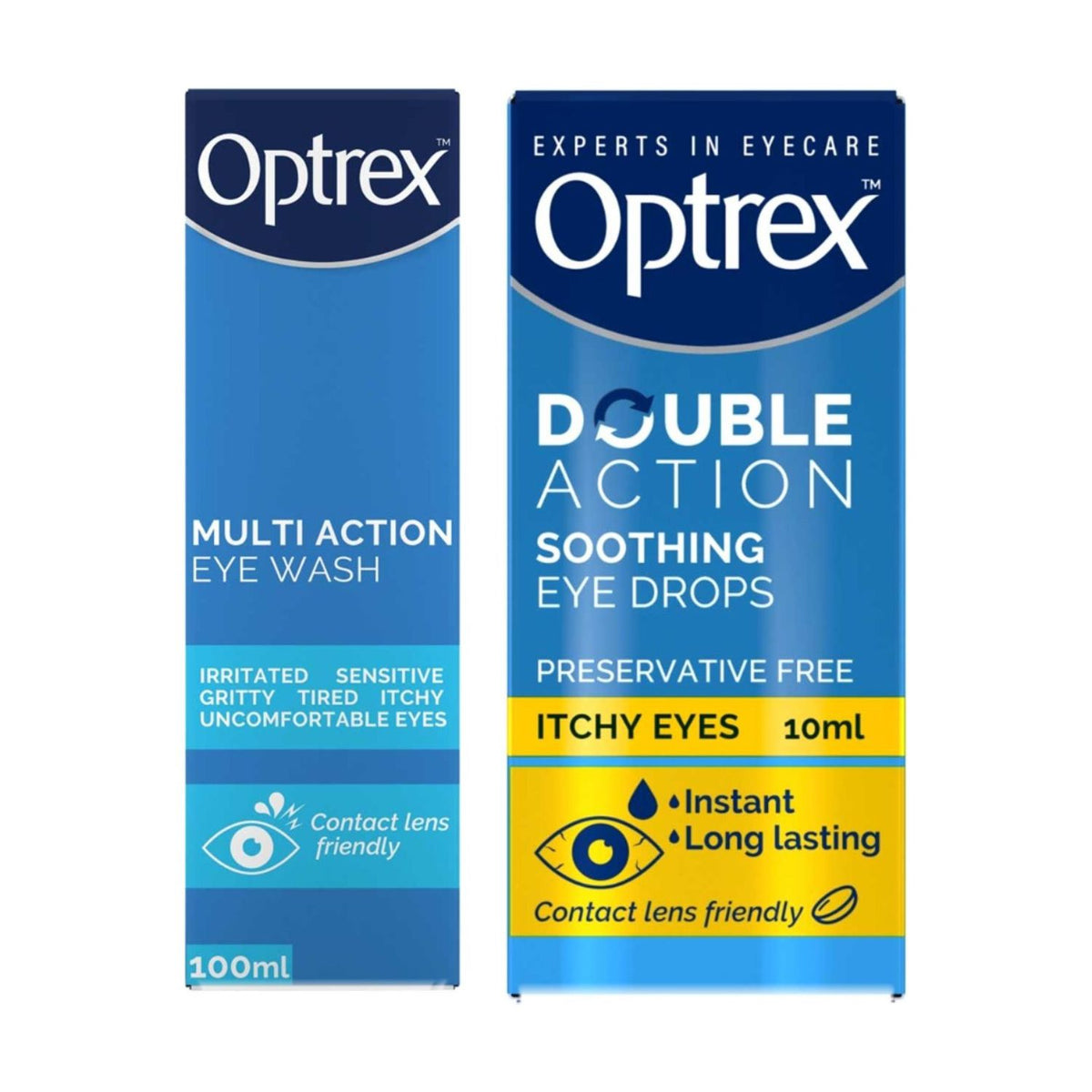 Optrex eye care bundle with wash and drops, 100ml & 10ml - British product