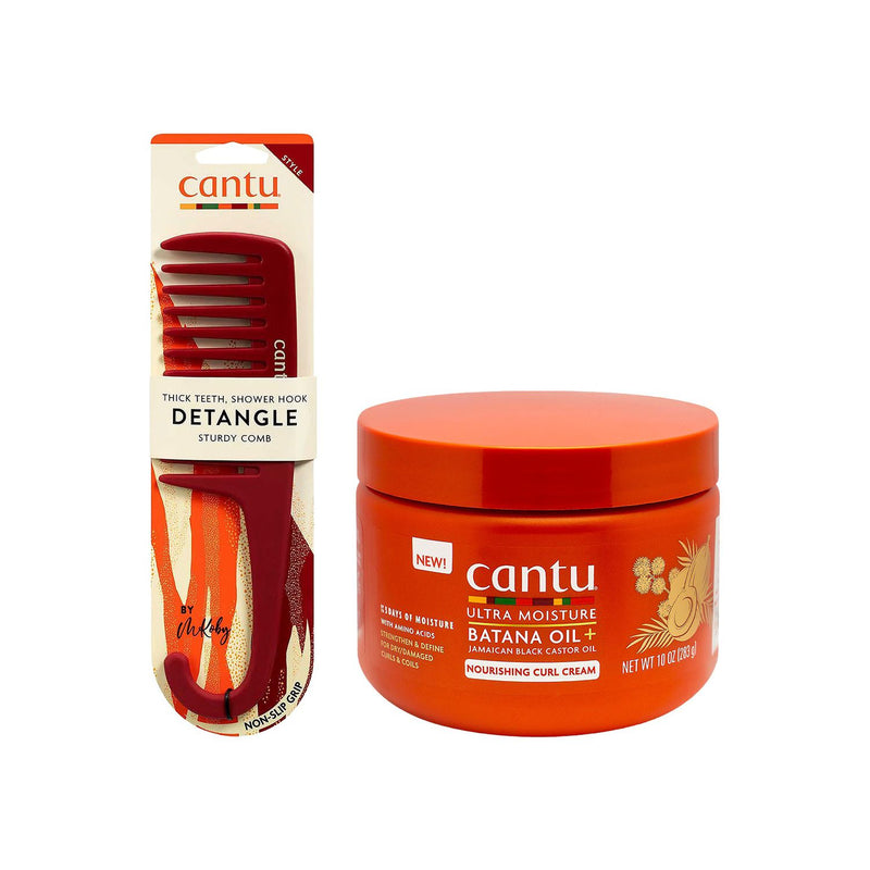 Cantu Curl Cream Duo with detangling comb, imported from the UK