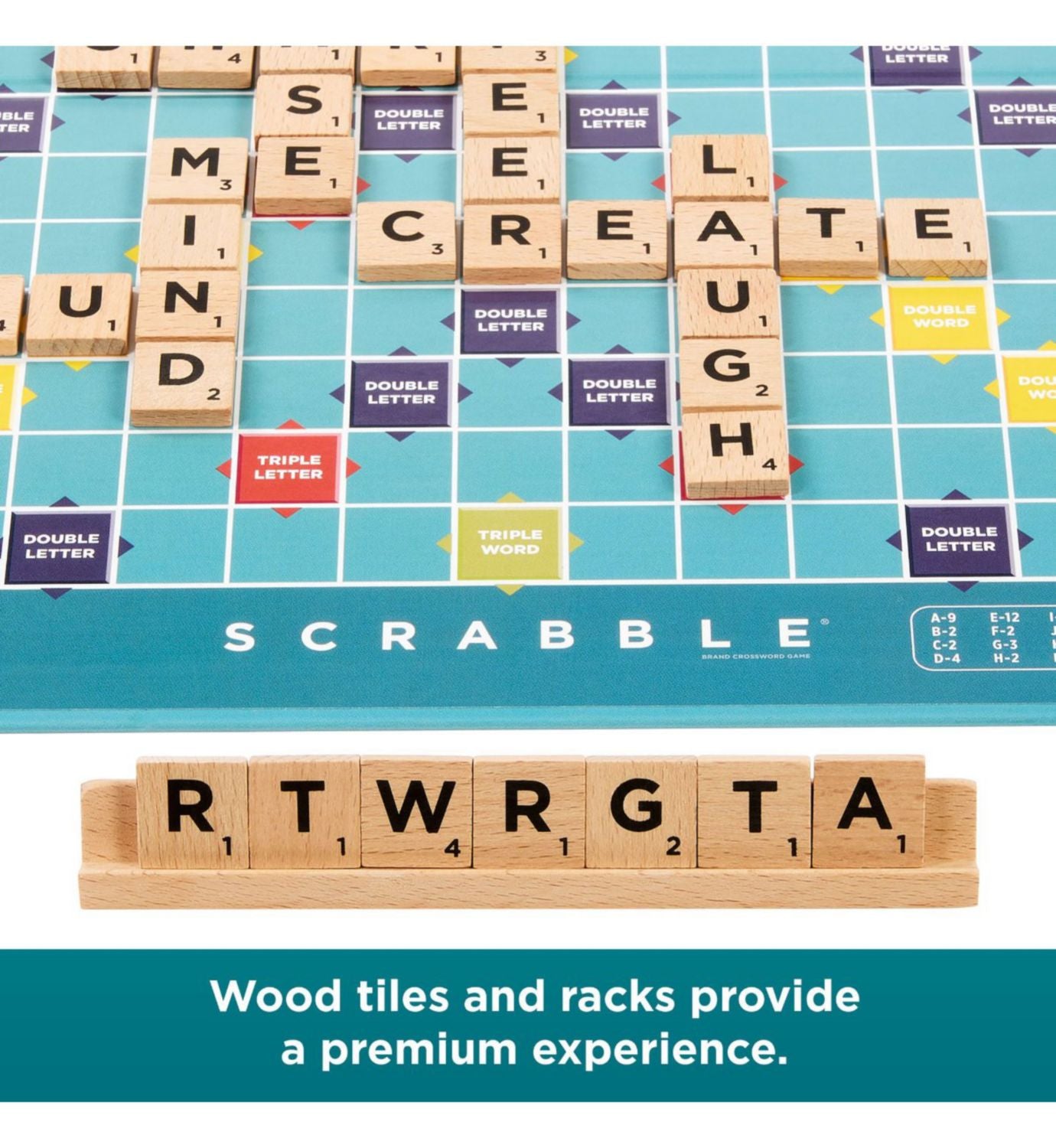 Mattel Scrabble board game with premium wood tiles - British product