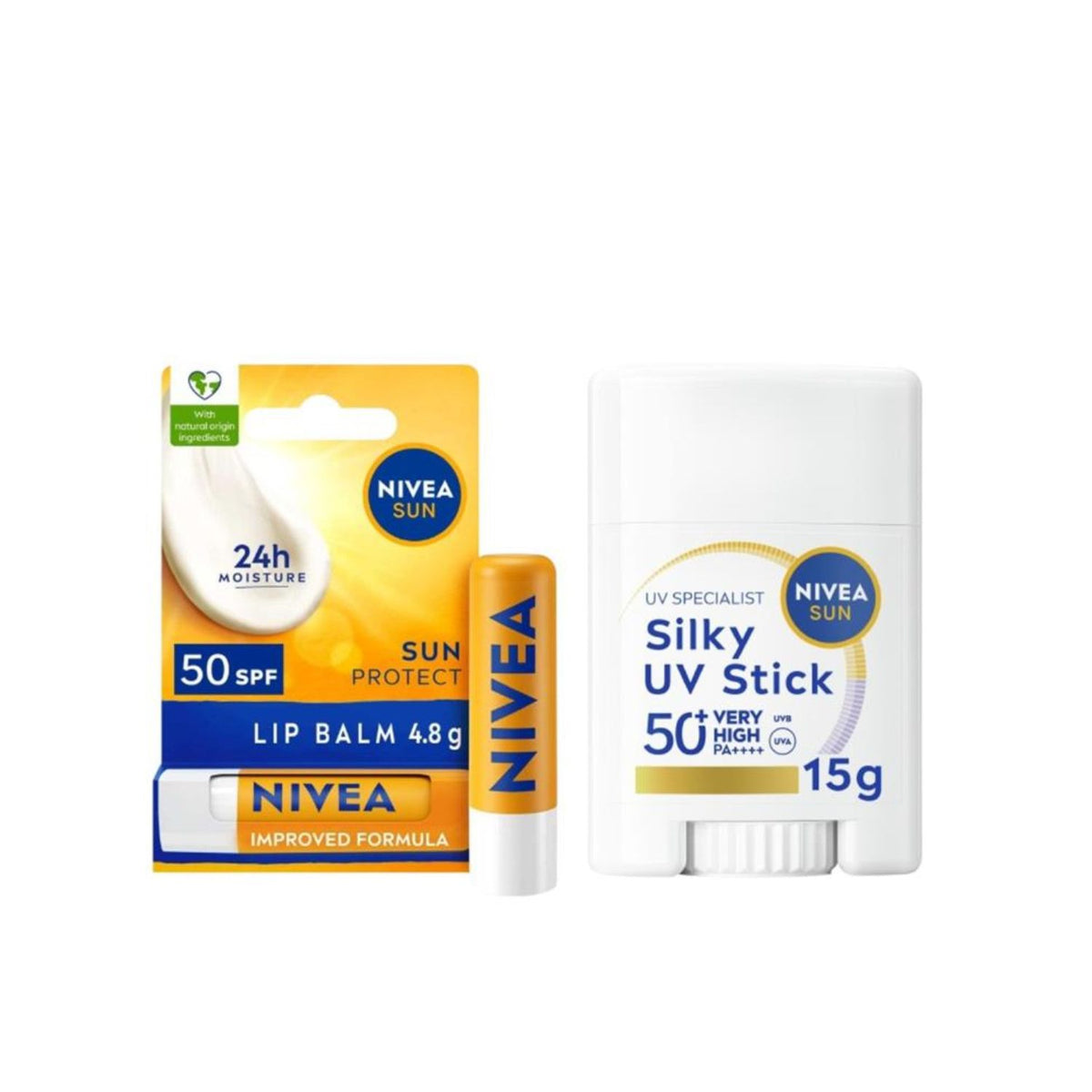 Nivea Sun Bundle lip balm 4.8g and UV stick 15g, UK version