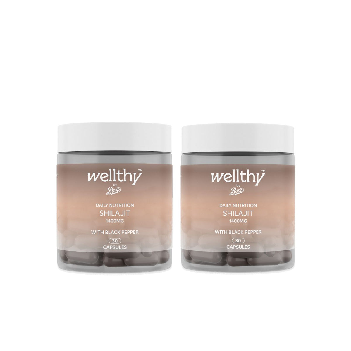 Wellthy by Boots Shilajit capsules 60 count bundle, imported from the UK