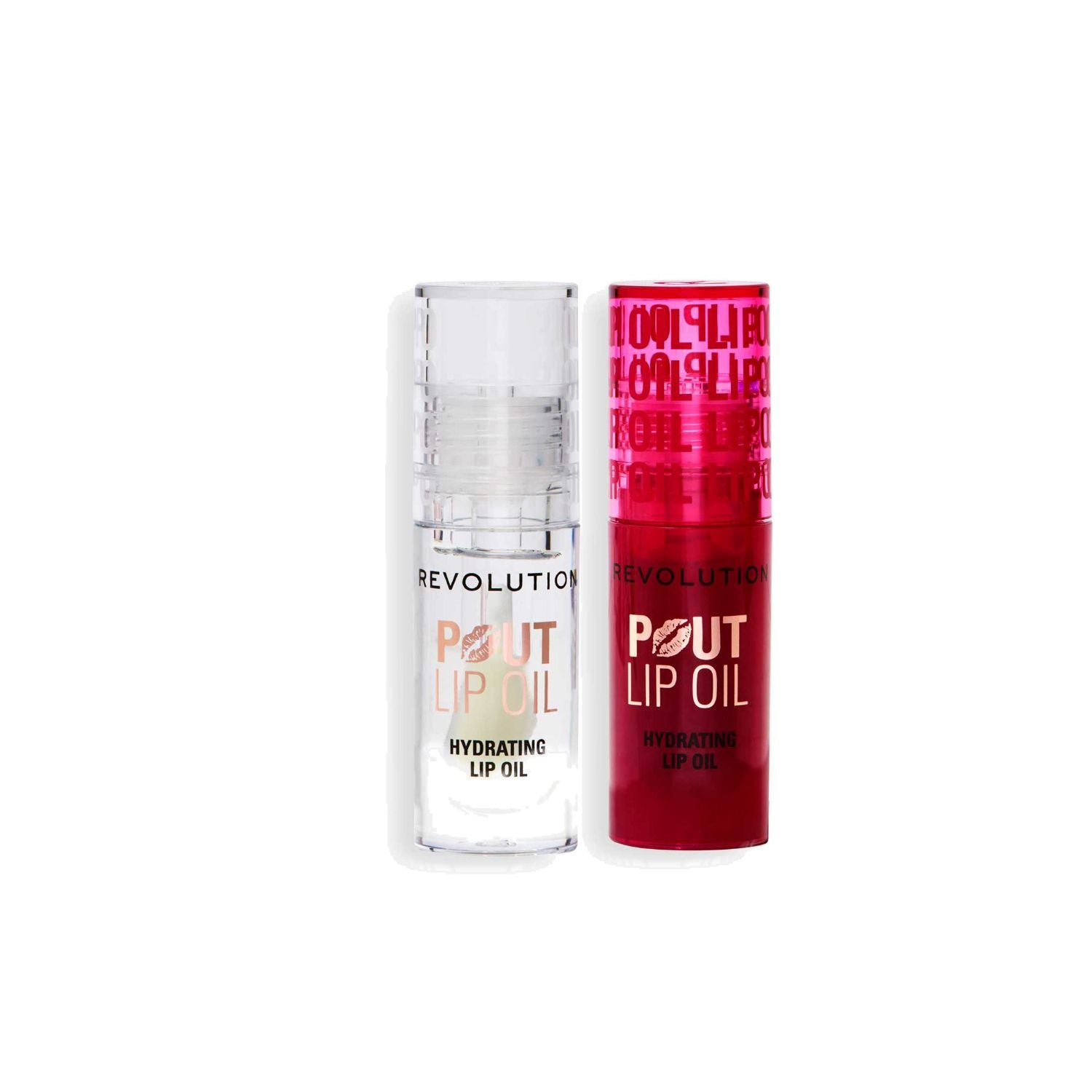 Revolution Pout Lip Oil Duo Lychee Cherry 4ml each, imported from the UK