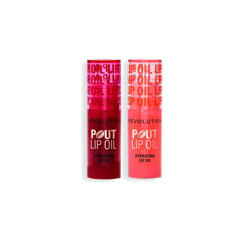 Revolution Pout Lip Oil Duo Cherry Peach 4ml each - British product