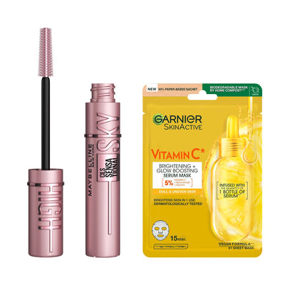 Boots Maybelline Lash Sensational Sky High Mascara Shade Brown & Garnier Vitamin C Face Mask Bundle- Buy online at McGrocer