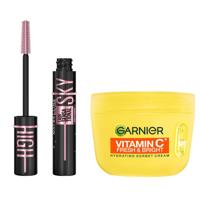 Boots Maybelline Lash Sensational Sky High Mascara Cosmic Black 7.2ml & Garnier Vitamin C Sorbet Cream 85ml Bundle- Buy online at McGrocer