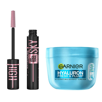 Boots Maybelline Sky High Cosmic Black Mascara & Garnier Hyaluronic Sorbet Cream Bundle- Buy online at McGrocer