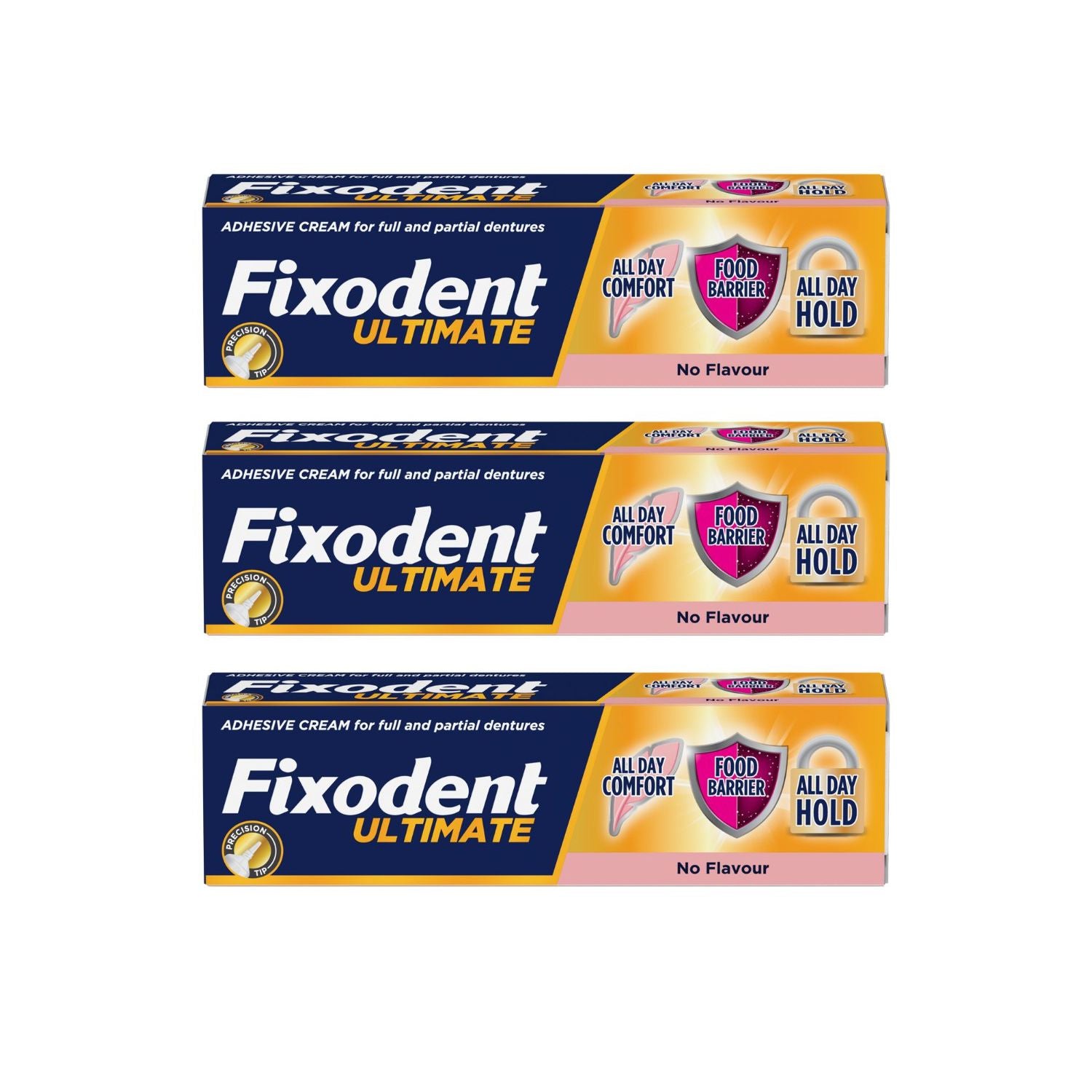 Fixodent Ultimate Flavour Free denture adhesive 40g bundle, UK version
