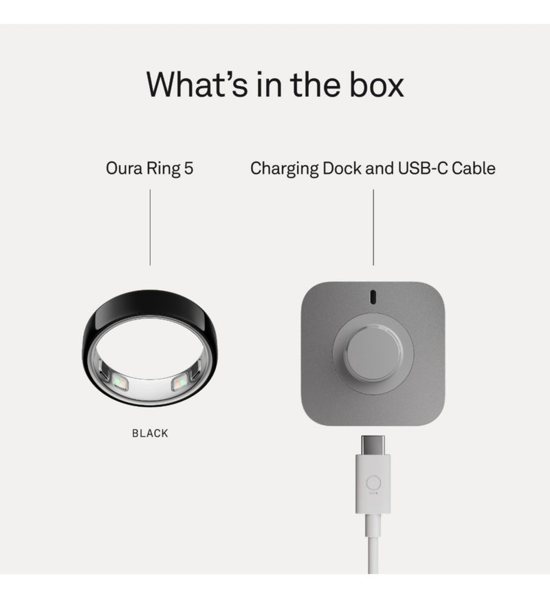 The Oura Ring 5 Black Size 8, imported from the UK