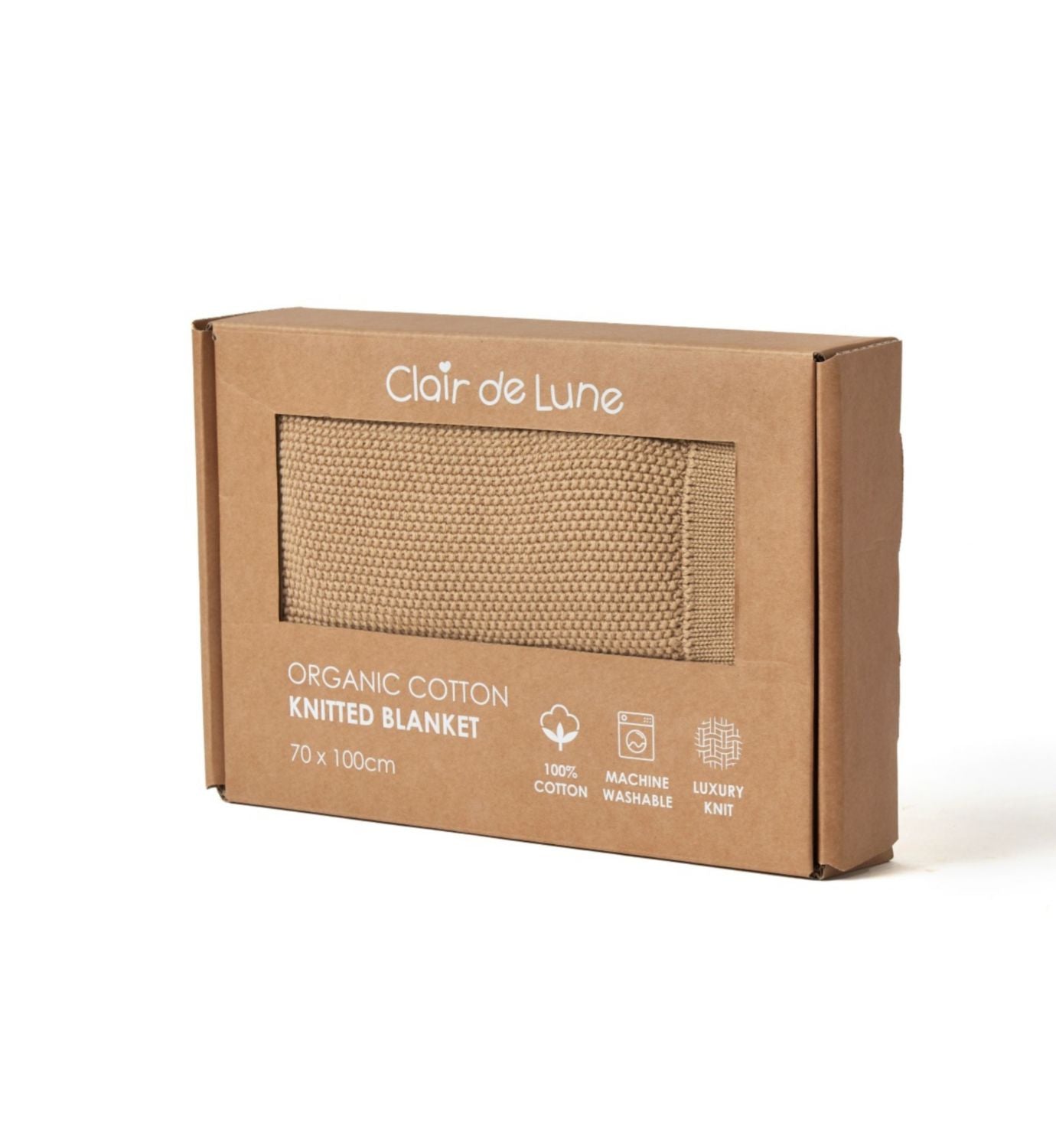 Clair de Lune organic knitted blanket Biscuit 70x100 cm - British product