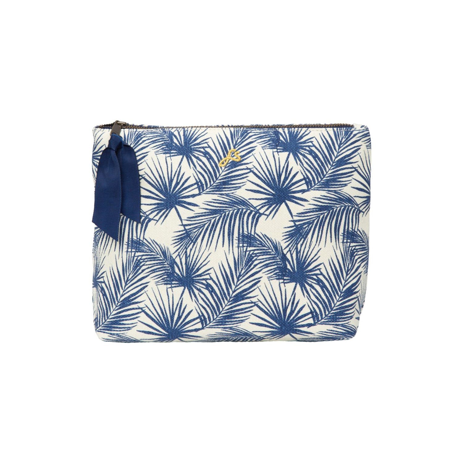 Fenella Smith Blue Palm Mila recycled canvas travel washbag, imported from the UK