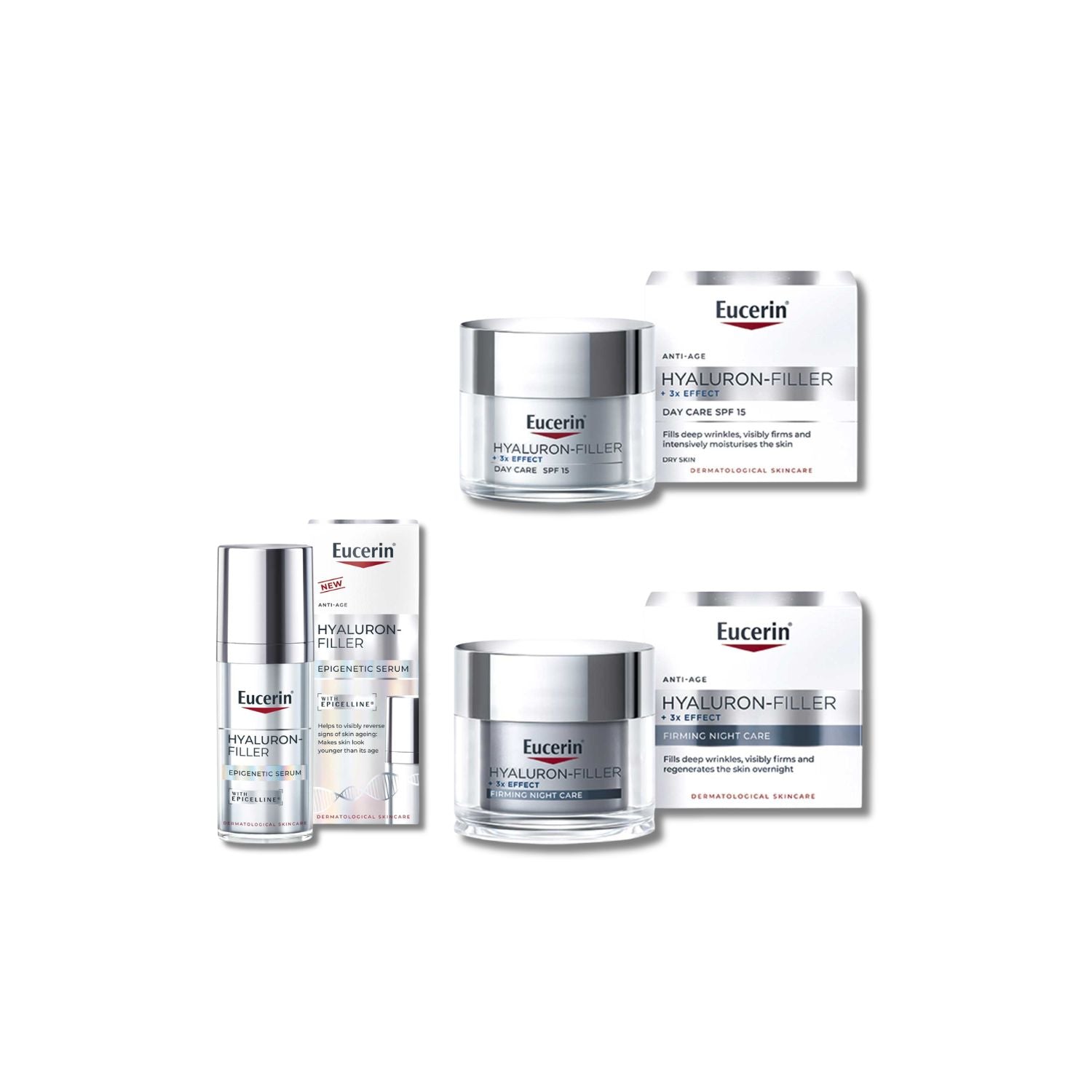 Eucerin Hyaluron-Filler bundle with day cream, night cream and serum (British brand)