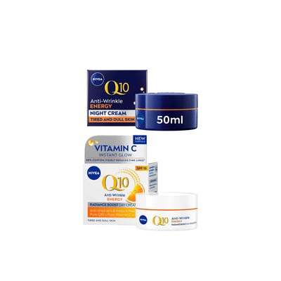 Boots Nivea Q10 Vitamin C Day & Night Face Cream Bundle 50ml each- Buy online at McGrocer