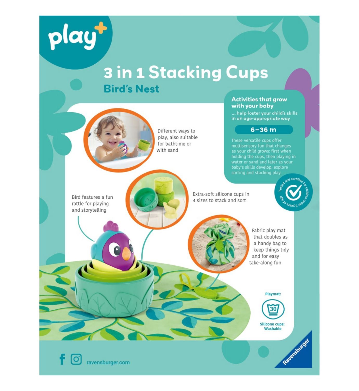 Ravensburger 3-in-1 stacking cups bird's nest silicone toy (British brand)