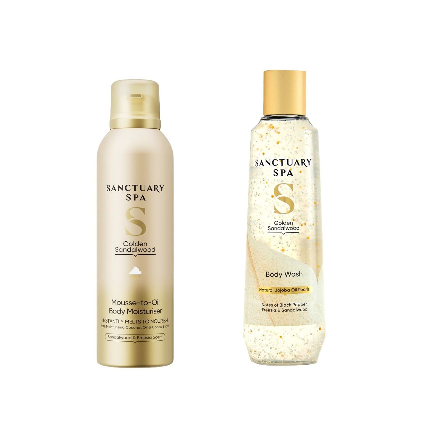 Sanctuary Spa Golden Sandalwood duo body wash and mousse (British brand)