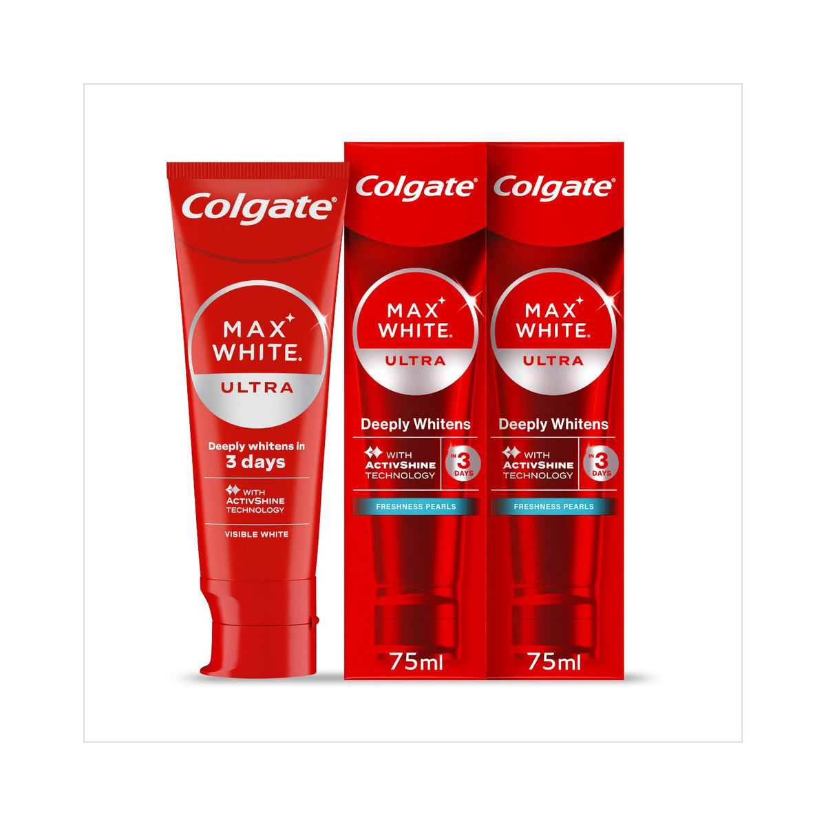 Colgate Max White Ultra Fresh Pearls toothpaste 75ml twin pack, UK version