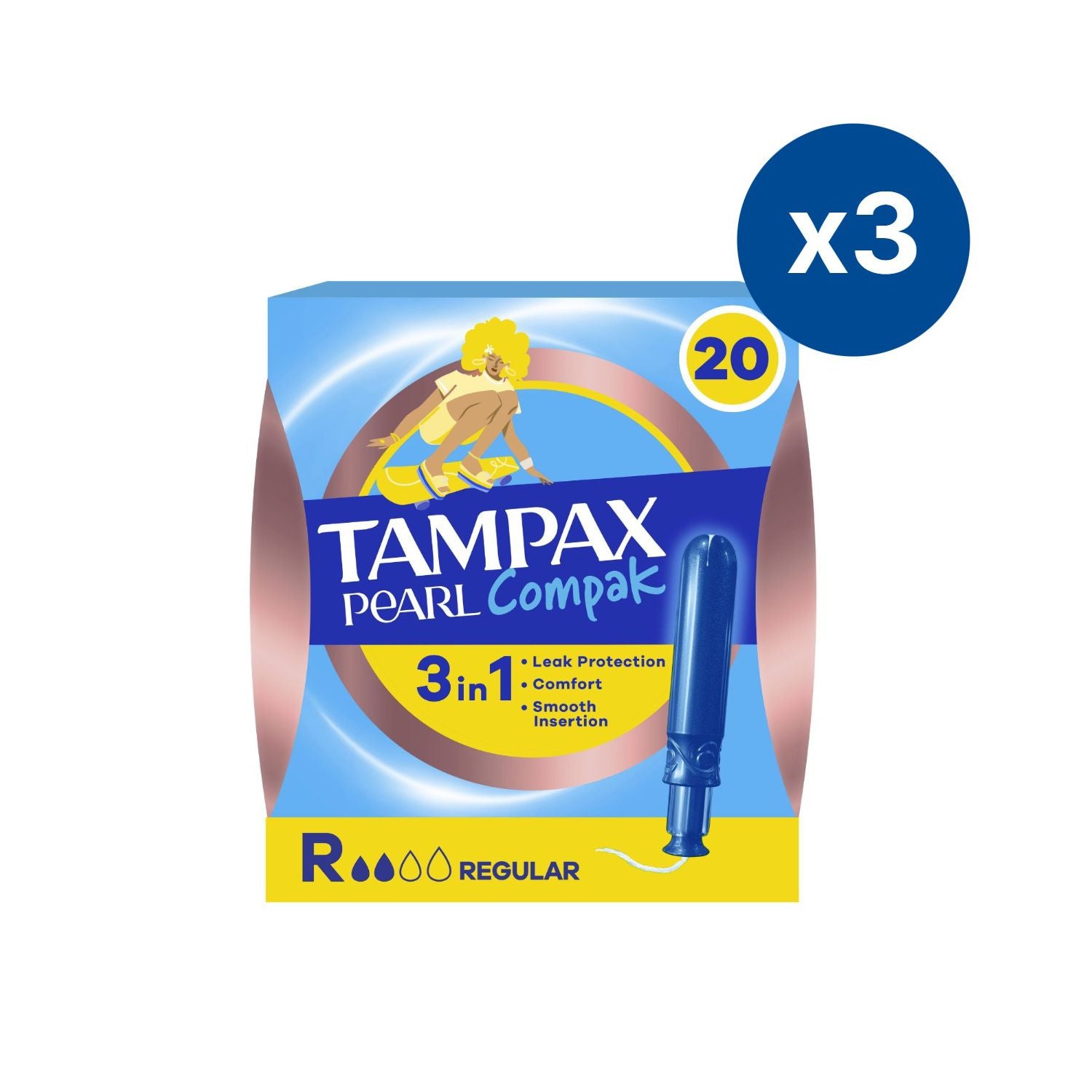 Tampax Pearl Compak Regular tampons with applicator bundle 60 count (British brand)